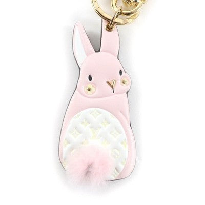 LOUIS VUITTON KEY RING HOLDER CHARM BUNNY PINK FUR LEATHER MONOGRAM BOX M01560