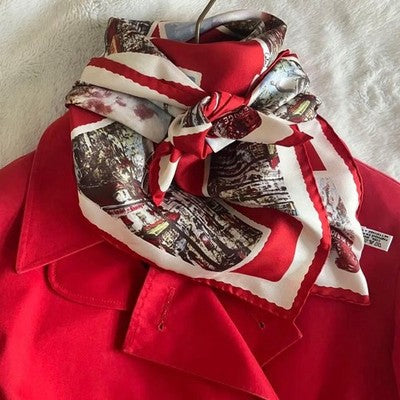 CELINE RED COTTON TRENCH COAT BELT SCARF HANGER SET SIZE S FRANCE MADE