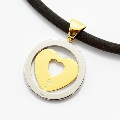 BVLGARI TONDO HEART PENDANT 18K YELLOW GOLD STEEL CHOKER NECKLACE USED