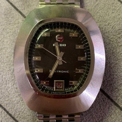 RADO NEWTRONIC 11900 ELECTRONIC MEN'S WATCH BLACK DIAL OVAL CASE STAINLESS