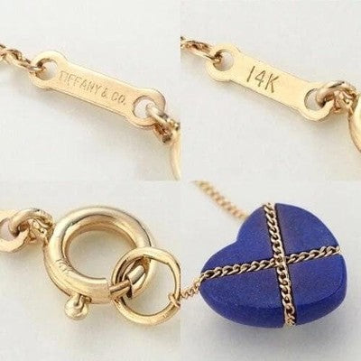 TIFFANY & CO. LAPIS LAZULI HEART PENDANT NECKLACE GOLD CHAIN BLUE