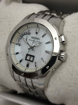 SEIKO BRIGHTZ RADIO SOLAR TITANIUM 8B43-0AA0 WHITE DIAL BIG CALENDAR MENS WATCH