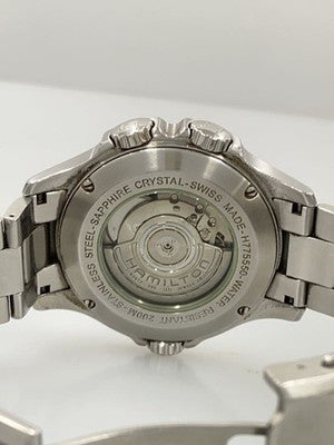 HAMILTON KHAKI NAVY GMT H775550 AUTOMATIC BLACK DIAL STAINLESS STEEL MEN'S WATCH