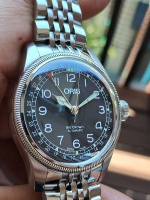 ORIS BIG CROWN POINTER DATE AUTOMATIC WATCH GRAY DIAL BOXED RARE LUXURY