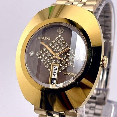 RADO DIASTAR 636.0013.3 AUTOMATIC GOLD CASE BROWN DIAL DIAMOND INDEX 35MM WATCH