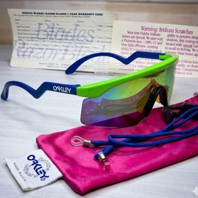 OAKLEY BLADES VINTAGE SUNGLASSES USA MADE Y2K NEON GREEN/BLUE 1988