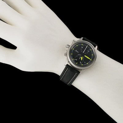 SINN 356 EURO FLIEGER CHRONOGRAPH AUTO BLACK DIAL W/ LEATHER STRAP PILOT WATCH