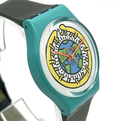 SWATCH KEITH HARING GZ103 MILLE PATTES GREEN EARTH WATCH RARE WORKING