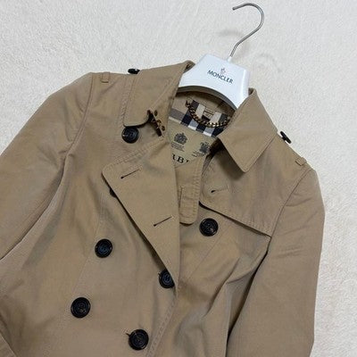 BURBERRY THE CHELSEA TRENCH COAT JACKET BLOUSON WOMEN SIZE US 2 NOVA PLAID BEIGE