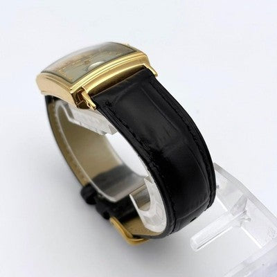 CIRCA 23KGP QUARTZ MEN'S WRISTWATCH SMALL SECONDS, UNISEX DIAL: GOLD SQUARE FACE