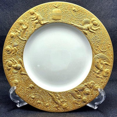 ROSENTHAL MAGIC FLUTE GOLD PLATE 22CM SET OF 6 PORCELAIN DINNER PLATES NEAR MINT