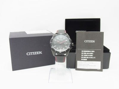 CITIZEN ECO-DRIVE PVD BLACK MEN'S WATCH AW1585-04E LEATHER STRAP 45MM MINT
