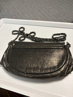 CHANEL HALF MOON METALLIC SILVER CHAIN WALLET SHOULDER BAG FLAP LIMITED RARE