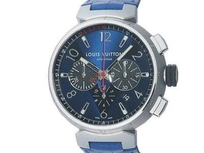 LOUIS VUITTON TAMBOUR CHRONOGRAPH Q102V STAINLESS STEEL BLUE/BLACK WATCH USED