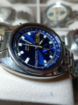 SEIKO 6139-6012 BRUCE LEE BLUE DIAL VINTAGE CHRONOGRAPH MOD WATCH