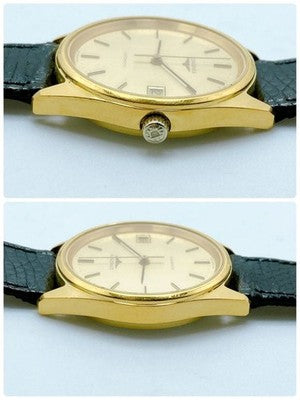 LONGINES 1663 AUTOMATIC DATE MEN'S VINTAGE GOLD DIAL ROUND WATCH BLACK STRAP