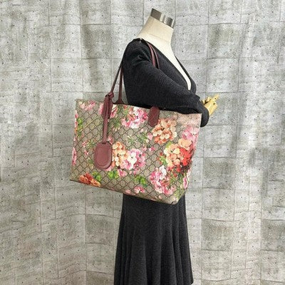 GUCCI GG BLOOMS REVERSIBLE TOTE SHOULDER BAG FLORAL PVC LEATHER AUTHENTIC TAG