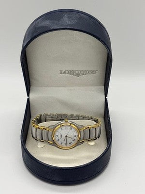 LONGINES DOLCEVITA L5.659.3 33MM TWO TONE SS GP WHITE DIAL QUARTZ WATCH BOX