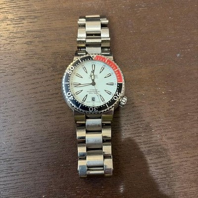 ORIS AUTOMATIC TITANIUM DIVER'S WATCH 300M WR WHITE DIAL BLACK RED BEZEL