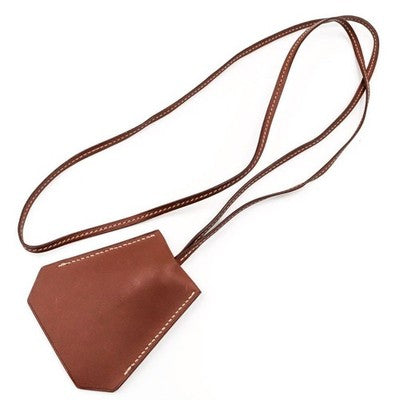 HERMES CLOCETTE KEY RING NECKLACE BROWN LEATHER SILVER LOGO MARGIELA ERA W/BOX