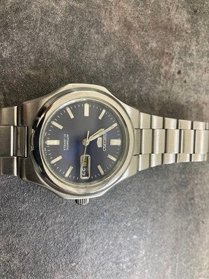 SEIKO 5 SNKK45 SUNBURST BLUE AUTOMATIC SILVER DIAL & BAND WATCH WORKING