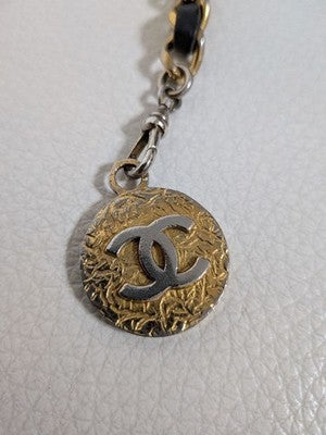 CHANEL VINTAGE GOLD BLACK CHAIN BELT LEATHER METAL WOMEN'S AUTHENTIC USED BAG