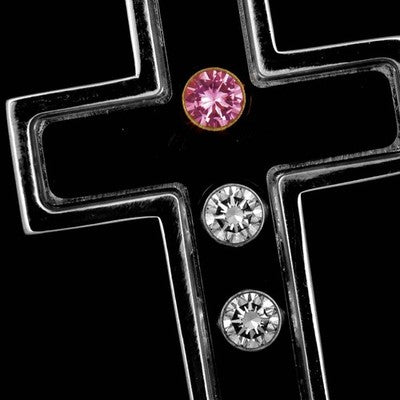 CHOPARD HAPPY DIAMONDS CROSS NECKLACE 18K WHITE PINK GOLD SAPPHIRE DIAMOND 42CM
