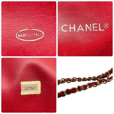 CHANEL MATELASSE LAMBSKIN CHAIN SHOULDER TOTE BAG RED QUILTED LEATHER COCO MARK