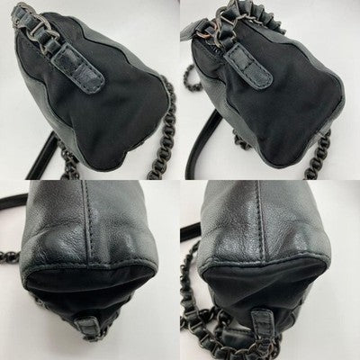 PRADA BLACK NAPPA LEATHER CHAIN MINI SHOULDER BAG LOGO EMBOSSED AUTHENTIC