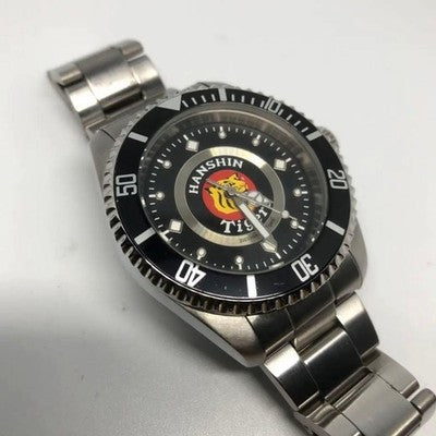 HANSHIN TIGERS FC WATCH BLACK & WHITE QUARTZ BATTERY-POWERED USED FROM JAPAN