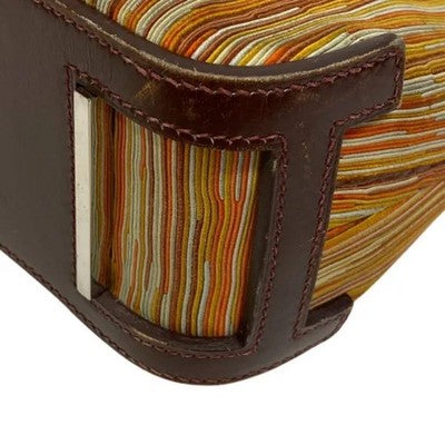 HERMÈS VIBRATO ESCAPADE LEATHER STRIPE ZIPPER HANDBAG ORANGE BEIGE TOTE