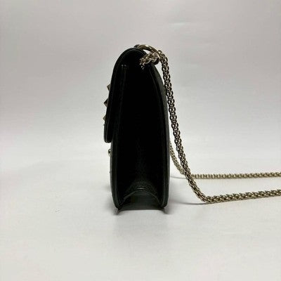 VALENTINO GARAVANI ROCKSTUD BLACK LEATHER CHAIN SHOULDER BAG GOLD STUDS