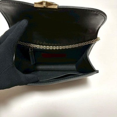 VALENTINO GARAVANI ROCKSTUD BLACK LEATHER CHAIN SHOULDER BAG GOLD STUDS