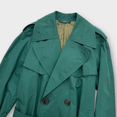BURBERRY DOUBLE GUN FLAPS TRENCH COAT GREEN LIMITED EDITION MEN'S SIZE 46 L