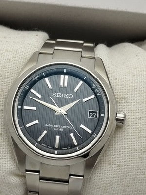 SEIKO BRIGHTZ SAGA099 8B43-0AF0 SOLAR RADIO BROWN CHECKER DIAL MENS WATCH