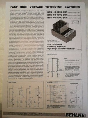 BEHLKE HTS 40-1000-SCR HIGH VOLTAGE THYRISTOR SWITCH 4000V 10000A NEW