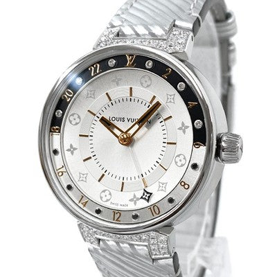 LOUIS VUITTON TAMBOUR MOON DUAL TIME MM QA108Z/QBB128 QUARTZ DIAMOND GMT 35MM