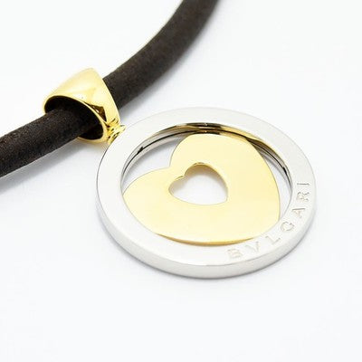 BVLGARI TONDO HEART PENDANT 18K YELLOW GOLD STEEL CHOKER NECKLACE USED