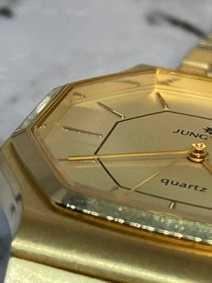 JUNGHANS EWJ-1006M QUARTZ MEN'S WRISTWATCH VINTAGE DIAL GOLD OCTAGONAL CASE