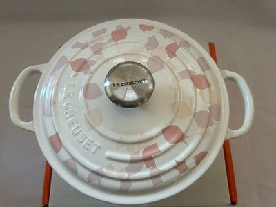 LE CREUSET COCOTTE RONDE PETAL 20CM SHINY WHITE DUTCH OVEN UNUSED ENAMELED POT