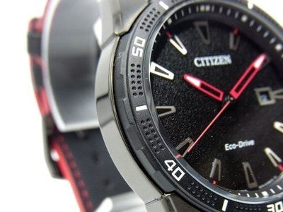 CITIZEN ECO-DRIVE PVD BLACK MEN'S WATCH AW1585-04E LEATHER STRAP 45MM MINT