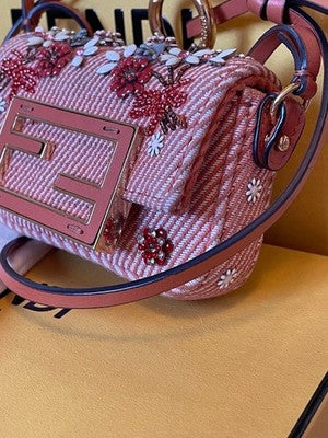 FENDI NANO BAGUETTE MICRO BUCKET BEADED DENIM CHARM ORANGE 2WAY BAG JAPAN