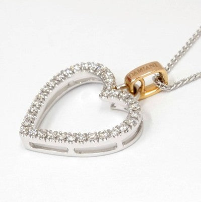 DAMIANI DIAMOND HEART NECKLACE IN 18K WHITE GOLD/PINK FASHION JEWELRY