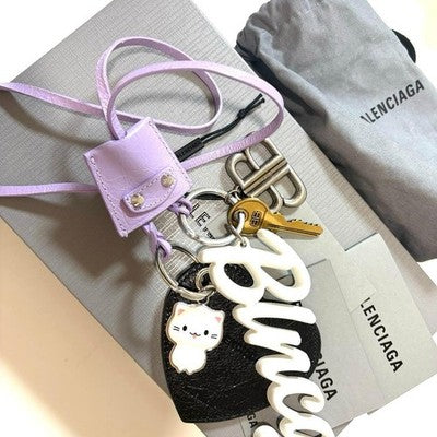 BALENCIAGA Le City Heart Charm Keyring Lilac/Black Used From Japan