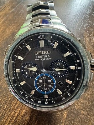 SEIKO COUTURA RADIO-SYNC SOLAR CHRONOGRAPH SSG021 BLACK DIAL SAPPHIRE CRYSTAL