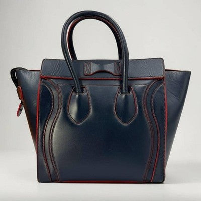 CELINE LUGGAGE MICRO SHOPPER TOTE BICOLOR LEATHER NAVY RED HANDBAG