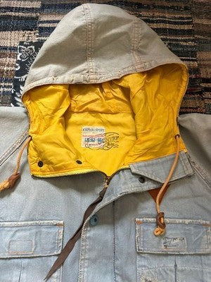 KAPITAL KOUNTRY MOUNTAIN PARKA JACKET LIGHT BLUE YELLOW HOOD LEATHER PATCH S