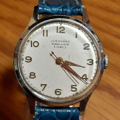 JUNGHANS ANTIQUE RUBIN-ANKER RED SECOND HAND HAND-WOUND MEN'S WRISTWATCH ROUND