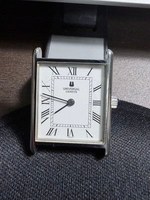 UNIVERSAL GENEVE VINTAGE RECTANGULAR MANUAL WIND MEN'S WATCH - WHITE DIAL