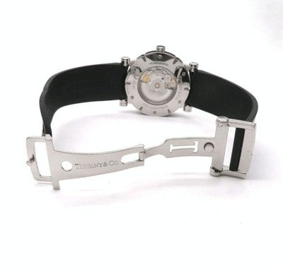 TIFFANY & CO. ATLAS GENT Z1000.70 AUTOMATIC WATCH WHITE DIAL BLACK RUBBER MEN'S